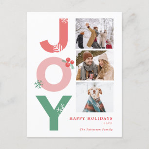 Minimalistische Bold Script Joy 3 Foto Collage Fam Feiertagspostkarte