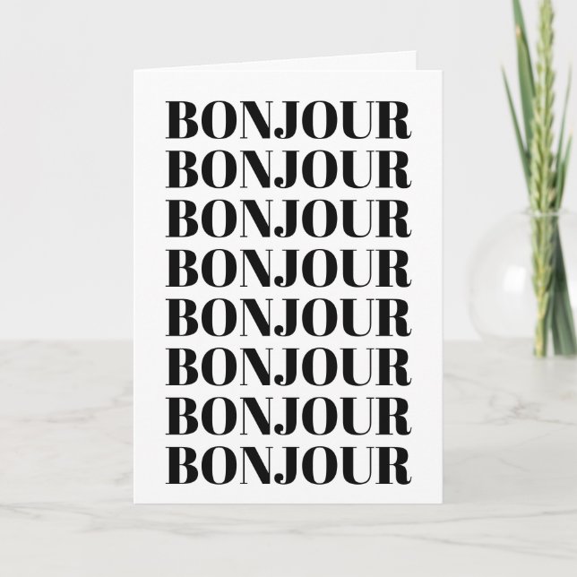 Minimalistische Bonjour Französisch Typografie Sch Karte (Vorderseite)