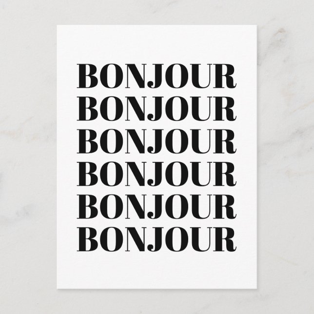 Minimalistische Bonjour Französisch Typografie Sch Postkarte (Vorderseite)