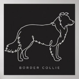 Minimalistische Border Collie-Linienkunst-Hund-Gra Poster