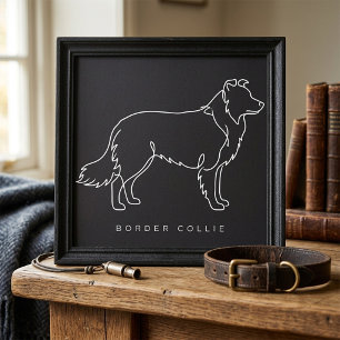 Minimalistische Border Collie-Linienkunst-Hund-Gra Poster