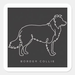 Minimalistische Border Collie-Linienkunst-Hund-Gra Quadratischer Aufkleber