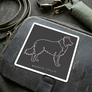 Minimalistische Border Collie-Linienkunst-Hund-Gra Quadratischer Aufkleber