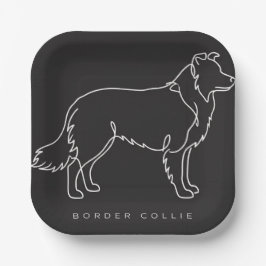 Minimalistische Border Collie-Linienkunst-Hundegra Pappteller