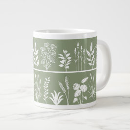 Minimalistische Botanik-Grün Silhouette Streifen Jumbo-Tasse
