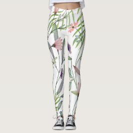 Minimalistische botanische Blätter und Blume grün Leggings