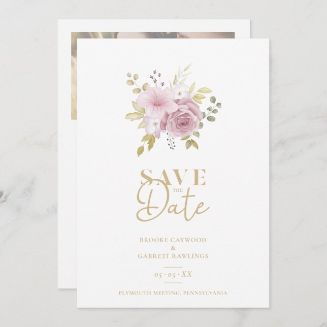 Minimalistische botanische Blume Bouquet Wedding Save The Date (Vorne/Hinten)