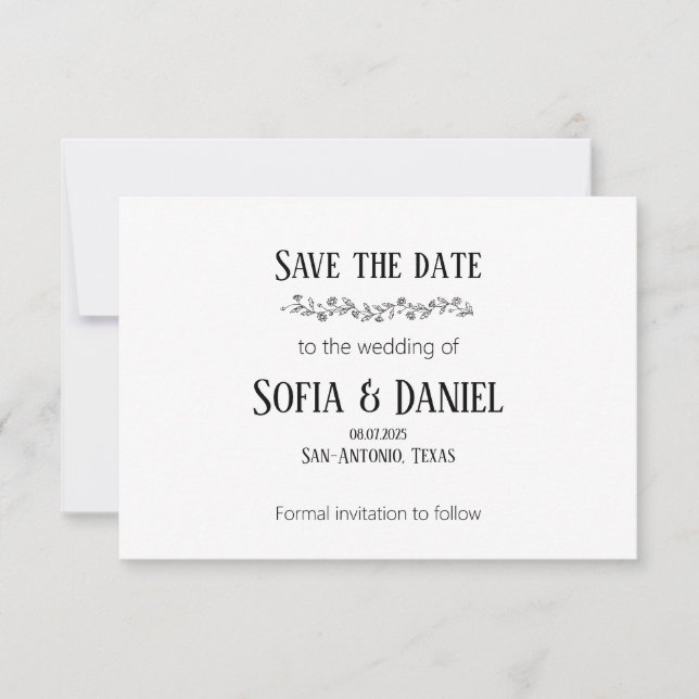 Minimalistische botanische Daisy Line Save The Dat Date (Vorderseite)