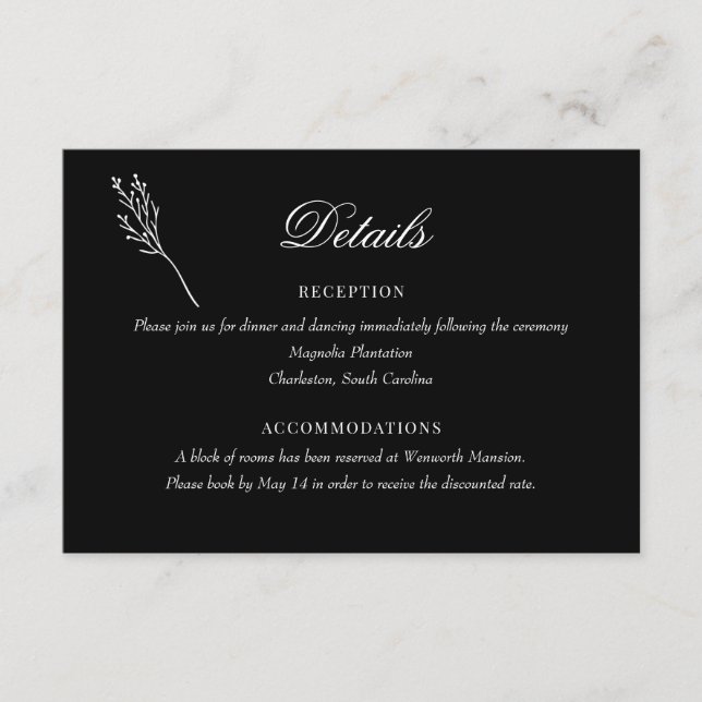 Minimalistische botanische Flora | Angaben zur Hoc Begleitkarte (Vorderseite)