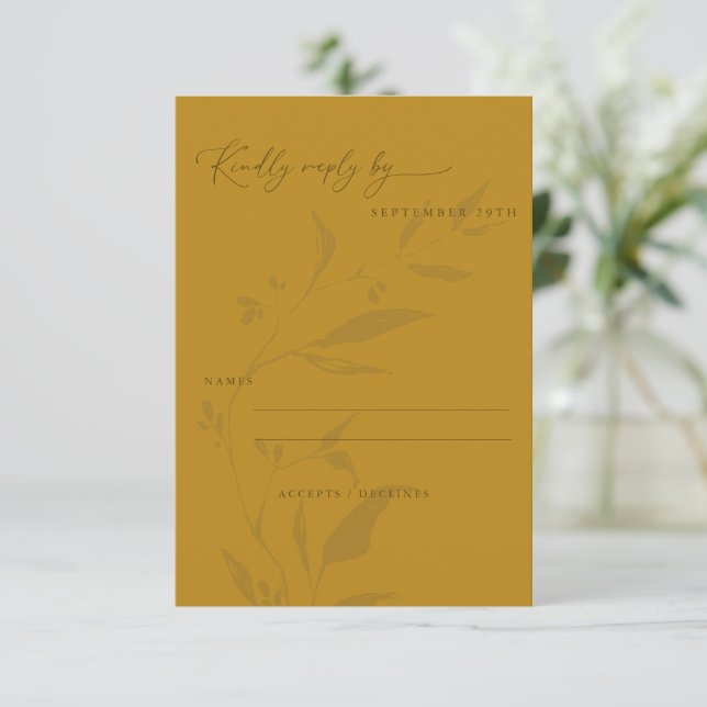 Minimalistische Botanische Gelbe Boho-Hochzeit RSVP Karte (Stehend Vorderseite)