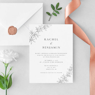 Minimalistische botanische Hochzeit Elegant Schwar Einladung