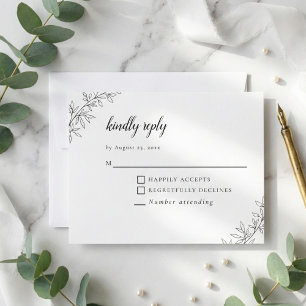 Minimalistische botanische Hochzeit Elegant Schwar RSVP Karte