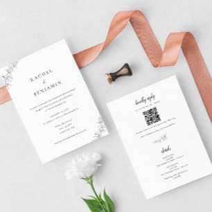Minimalistische botanische Hochzeit elegante QR-Co Einladung