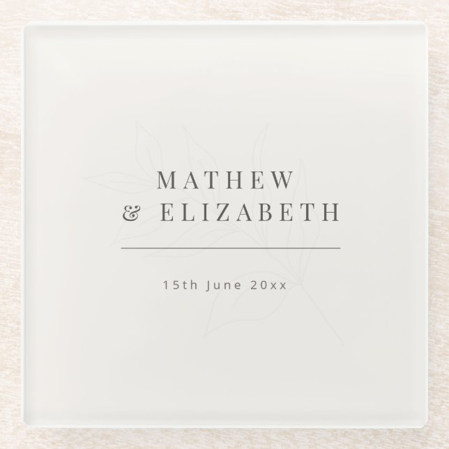 Minimalistische botanische Hochzeit  | Warmweiß Glasuntersetzer (Vorderseite)