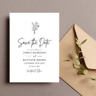 Minimalistische Botanische Hochzeiten von Schwarz Save The Date