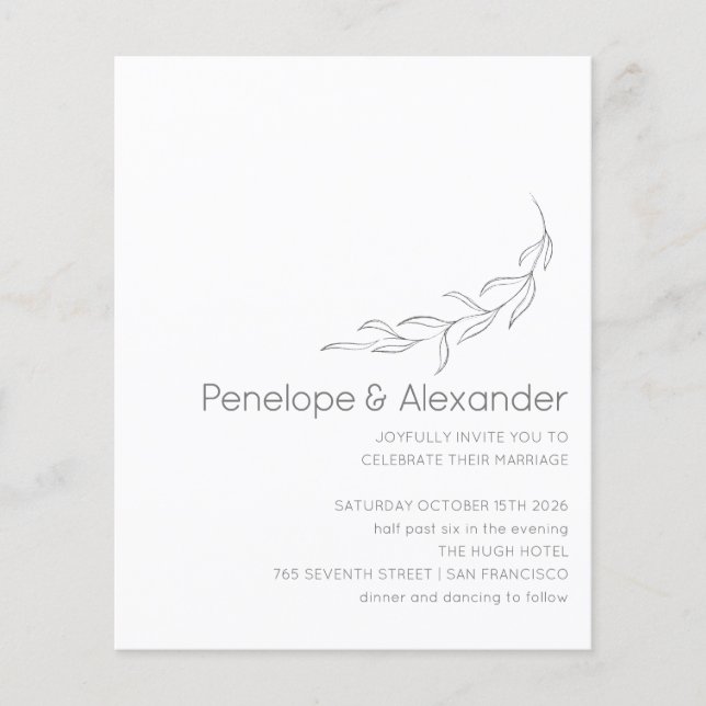 Minimalistische botanische Hochzeitsreise mit dem  (Vorderseite)