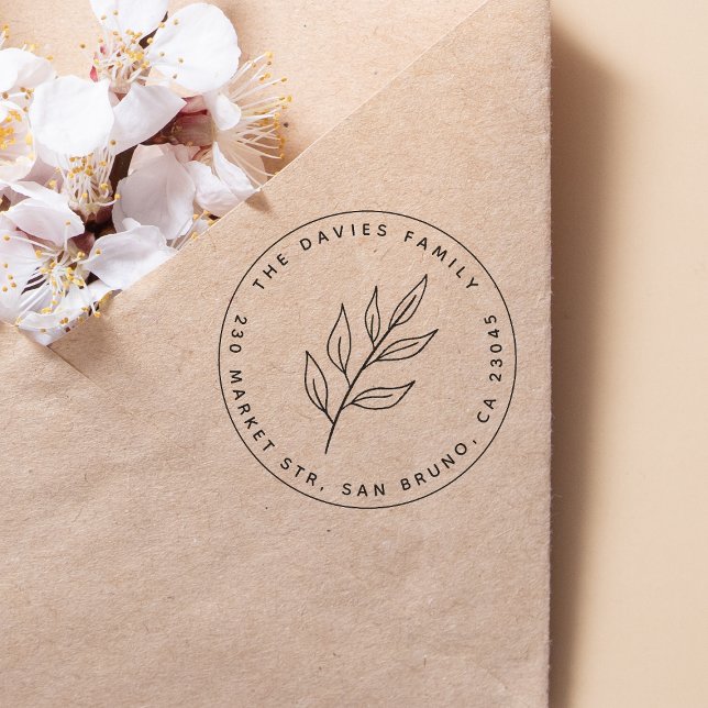 Minimalistische botanische Leaf-Rücksendeadresse Permastempel (Stamp Mock-up)