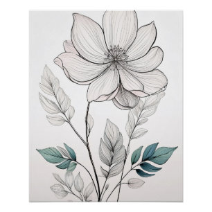 Minimalistische botanische Linie Art - Delikate Bl Poster