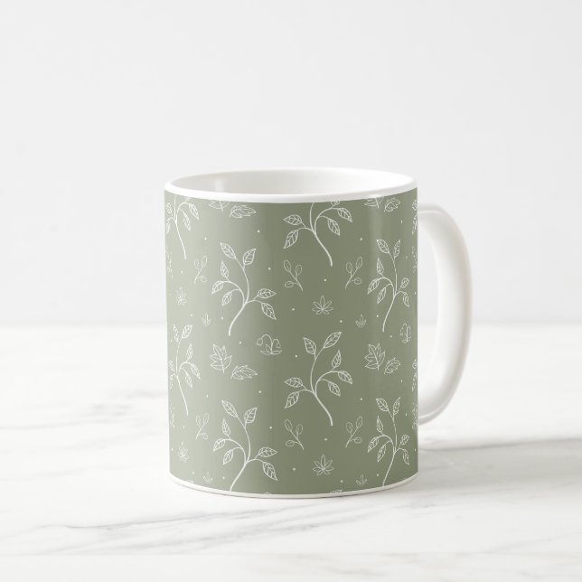 Minimalistische Botanische Linienkunst in Salbeigr Kaffeetasse (VorderseiteRechts)