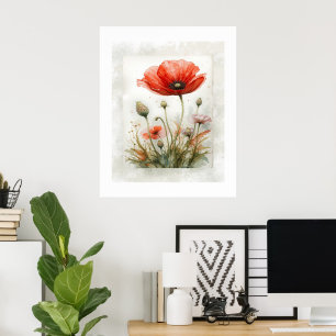 Minimalistische Botanische Mohnblume Poster