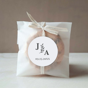 Minimalistische Botanische Monogramm-Hochzeitstemp Runder Aufkleber