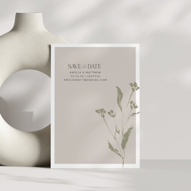 Minimalistische botanische Neutrale Hochzeit im He Save The Date (Von Creator hochgeladen)