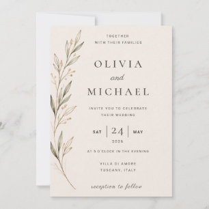 Minimalistische botanische Olivenzweig-Hochzeit Einladung