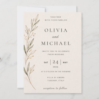 Minimalistische botanische Olivenzweig-Hochzeit Einladung
