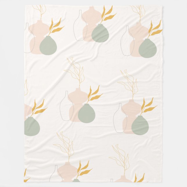 Minimalistische botanische Pflanze in Pastellfarbe Fleecedecke (Vorderseite)