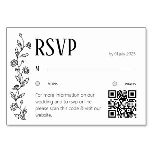 Minimalistische botanische RSVP-Karte Daisy Line Tischnummer