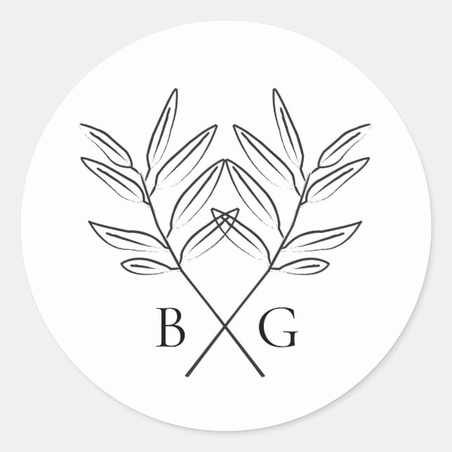Minimalistische Botanische Rustikale Monogramm-Hoc Runder Aufkleber (Vorderseite)