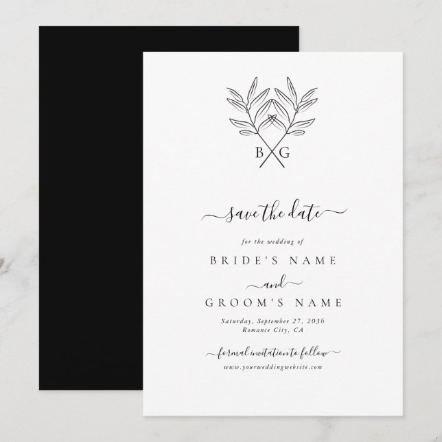 Minimalistische Botanische Rustikale Monogramm-Hoc Save The Date (Vorne/Hinten)