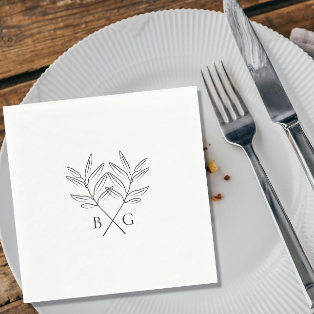 Minimalistische Botanische Rustikale Monogramm-Hoc Serviette (Minimalist Botanical Rustic Monogram Wedding Napkins)