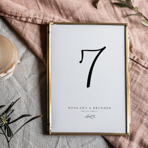 Minimalistische botanische Schwarz-Weiß-Schrift-Ho Tischnummer