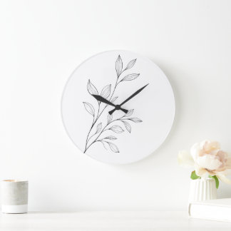 Minimalistische botanische schwarze Linienkunst Große Wanduhr