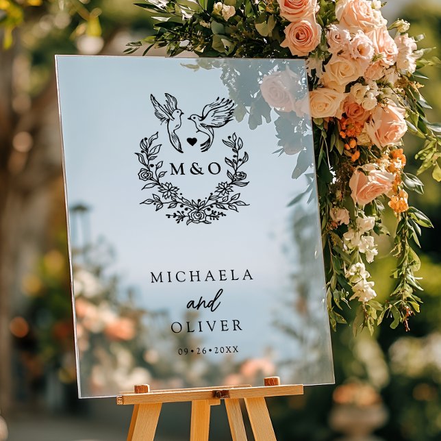 Minimalistische botanische Tauben Hochzeit mit ele Acrylschild (Von Creator hochgeladen)