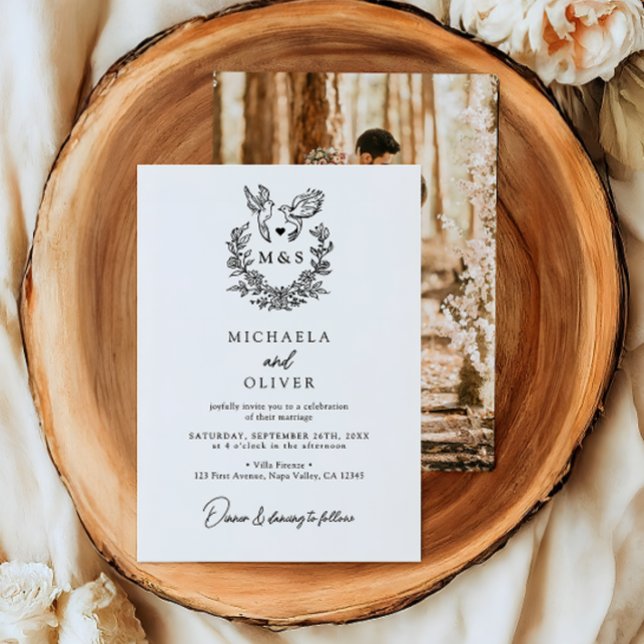 Minimalistische botanische Tauben Hochzeit mit ele Einladung (Von Creator hochgeladen)