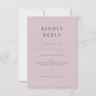 Minimalistische botanische Typografie Dusky Rose RSVP Karte