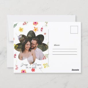 Minimalistische botanische Wildblumen-Hochzeit mit Postkarte