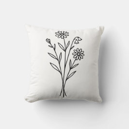 Minimalistische botanische Wildblumenstrauß-Linien Kissen