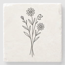Minimalistische botanische Wildblumenstrauß-Linien Steinuntersetzer