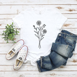 Minimalistische botanische Wildblumenstrauß-Linien T-Shirt