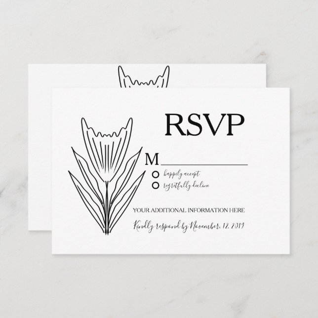 Minimalistische Botany Floral Line Art Wedding RSV Einladung (Vorne/Hinten)
