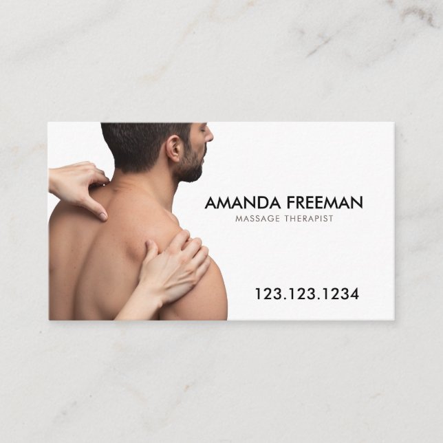 Minimalistische Braun- und Weißmassage Visitenkarte (Vorderseite)