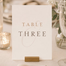 Minimalistische braune Hochzeitstisch-Nummernkarte Tischnummer