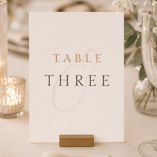 Minimalistische braune Hochzeitstisch-Nummernkarte Tischnummer