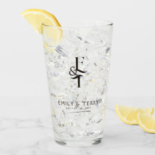 Minimalistische Braut- und Bräutigam-Monogramm-Bie Glas