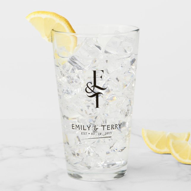 Minimalistische Braut- und Bräutigam-Monogramm-Bie Glas (Vorderseite Ice)