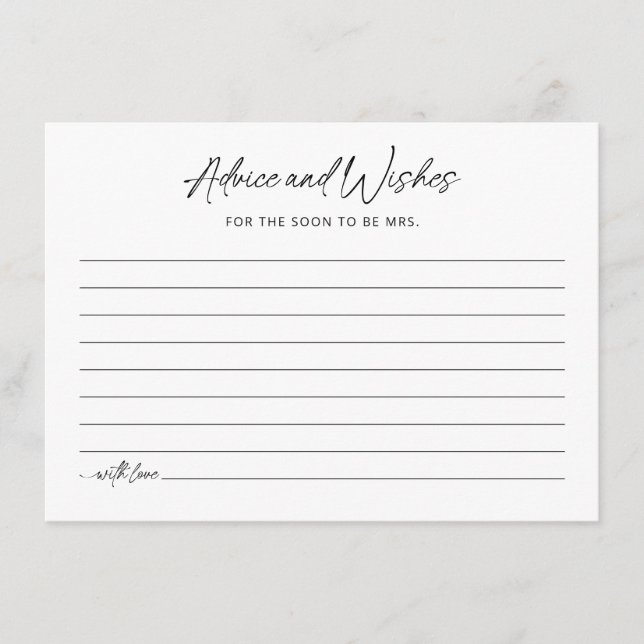 Minimalistische Brautparty-Ratenkarte Begleitkarte (Vorderseite)