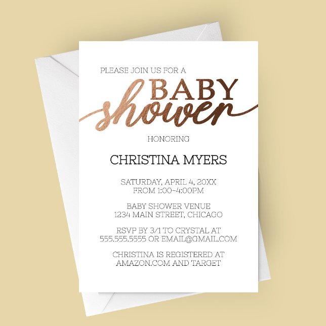Minimalistische Bronze Elegant Babydusche Einladun Einladung (Elegant Bronze Baby Shower Invitation)